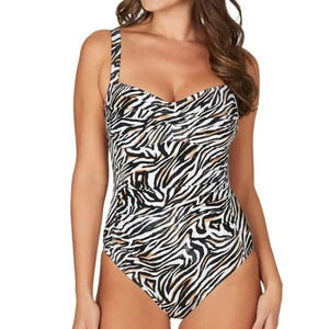 Nip Tuck Women's Rhonda leopard Print twist front One Piece Swimsuit size 12